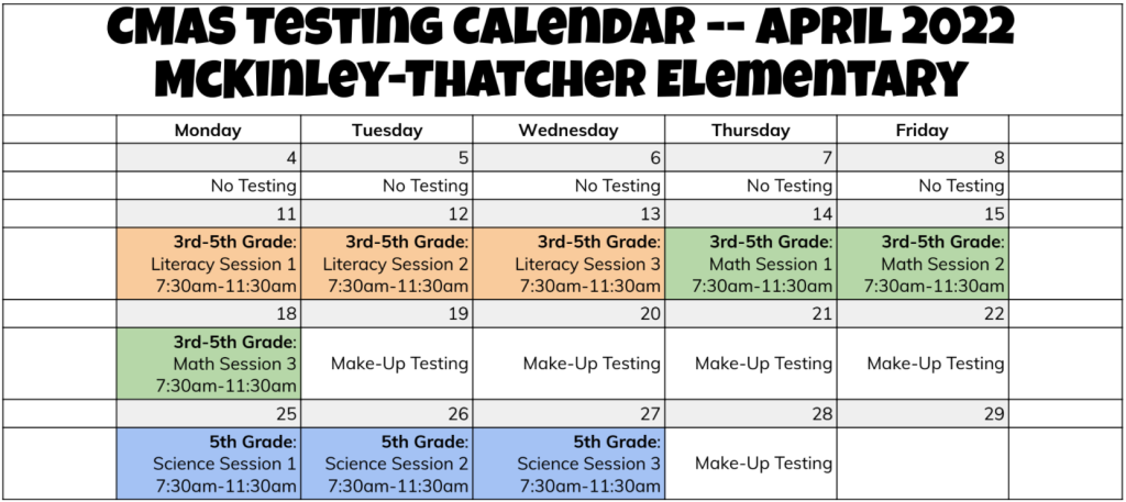 CMAS Testing Calendar